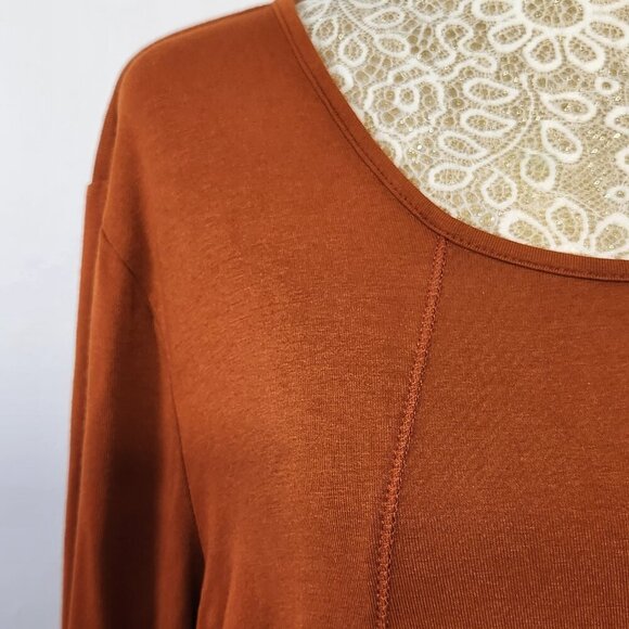 Zenergy by Chico's SZ 2/L Burnt Orange 3/4 Sleeve Scoop Neck Seam Detail Tunic - Picture 4 of 14